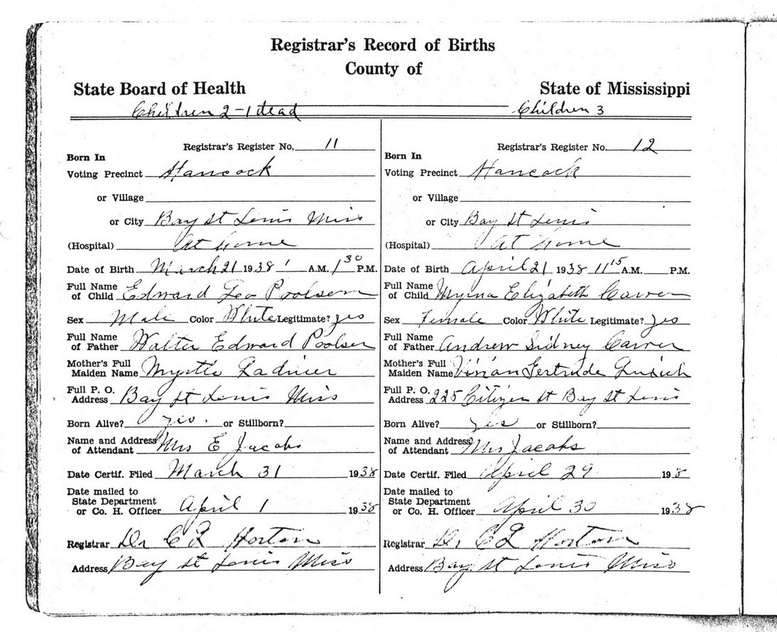Vertical Files Birth Records BSL Midwife RecordofBirthHancock